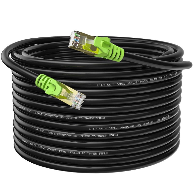 Weetcoocm Outdoor Cat 7 Ethernet Cable 250ft, 26AWG Heavy-Duty Cat7 Networking Cord Patch Cable RJ45 Transmission Speed 10GbpsTransmission Bandwidth 600Mhz LAN Wire Cable SFTP Waterproof Direct Burial - Image 1